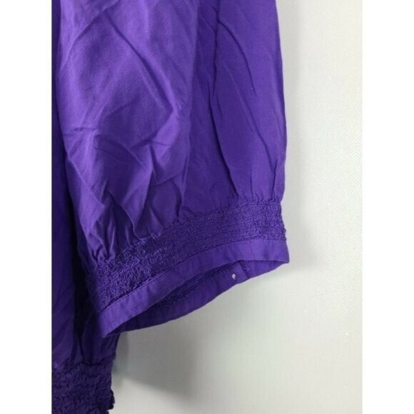 Chicos Womens Blouse Top Large PUrple 3/4 Sleeve Button Up Smocked Peasant BOHO - Picture 6 of 7
